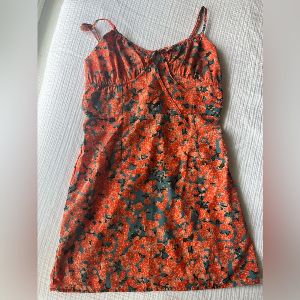 Orange and blue floral spring/summer dress - size medium
